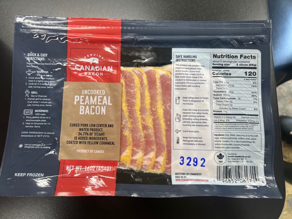 Sliced Canadian Peameal Bacon Genuine Canadian Bacon